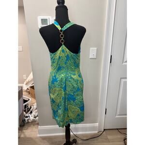 Open Back Dress Boho Details Floral Print Cottage Blue Yellow Twee Size 6